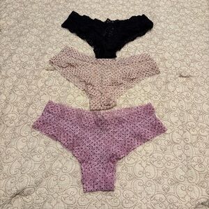 Victoria's Secret Women’s Pink & Black Lace Cheeky Thong Trio Size Large